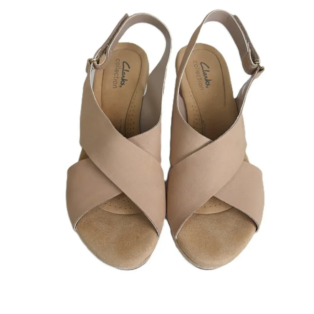 Clarks Annadel Eirwyn Wedge Nubuck Sandal Sand 9.5